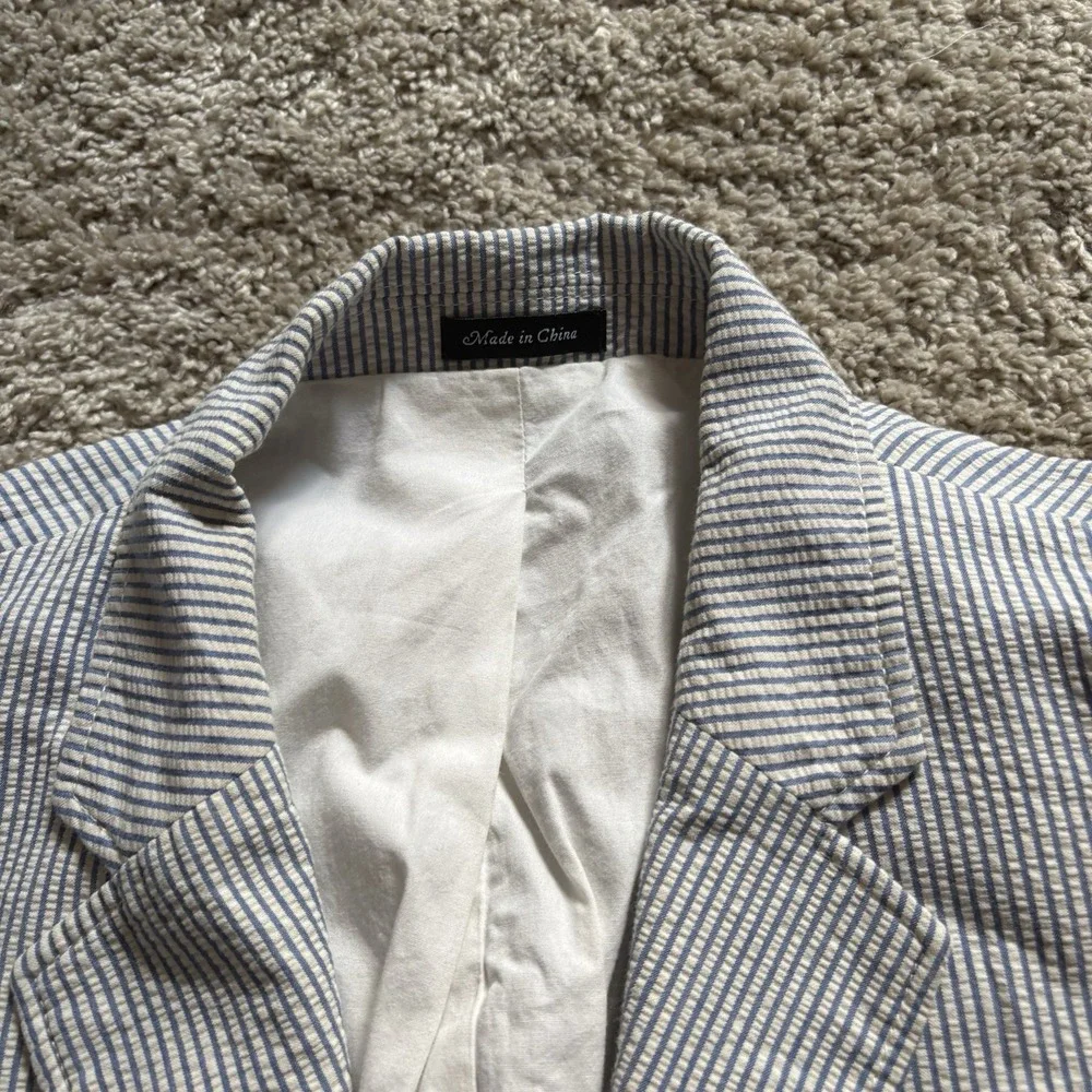J. Crew Seersucker Blazer Jacket Men's 40R Light Blue White Preppy